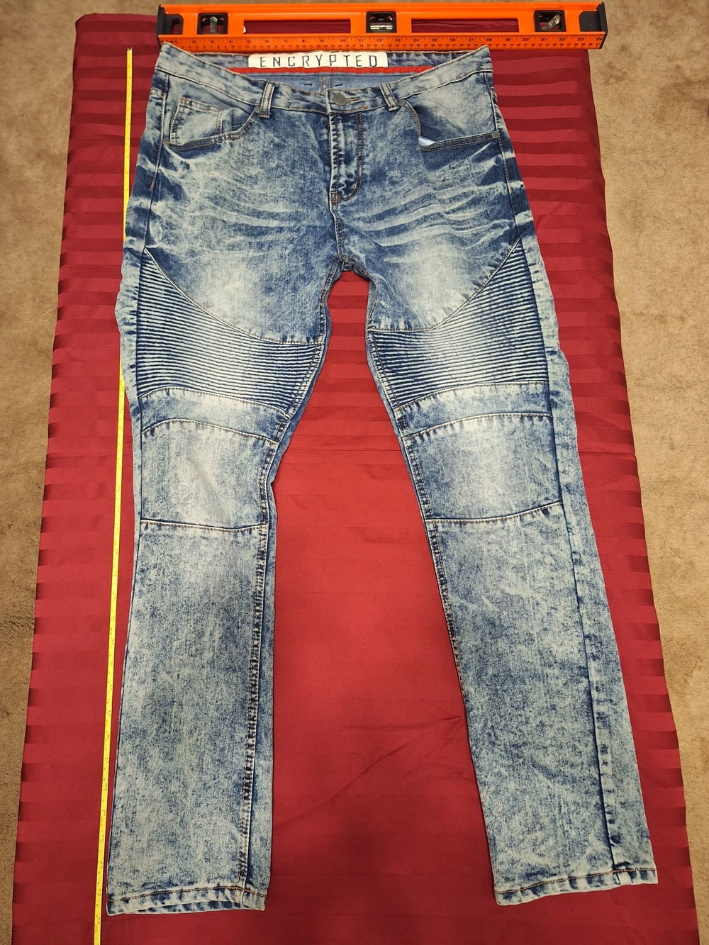 Encrypted Men’s Light Blue Skinny Moto Jeans